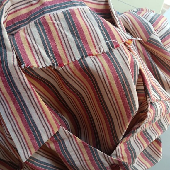 1OF1 Handmade Vintage House Dress 1970's sz 18 Striped House Chore Pockets USA - Picture 6 of 6